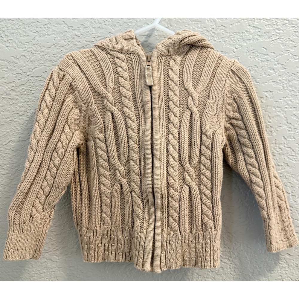 Lands End Girl's Size Hooded Cable Knit Sweater 2T Full Zip